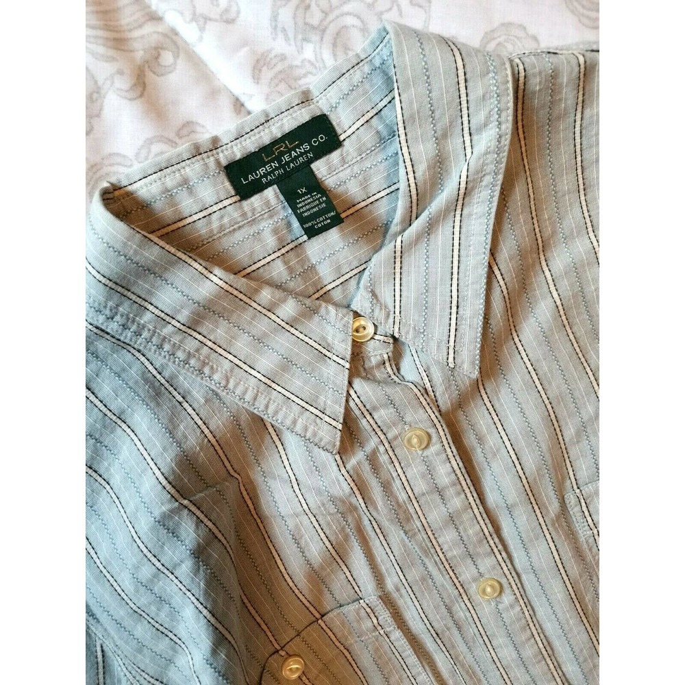 LRL Lauren Jeans Co. light blue striped button down sz 1x double pockets